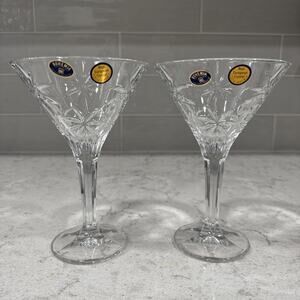 Set of 2 PALM TREE Bohemia Crystal Glasses Martini Cosmopolitan Glass Czech NEW